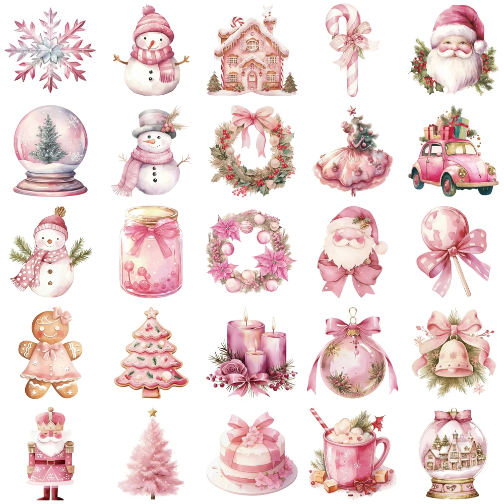 50 個クリエイティブピンククリスマスパーソナライズステッカー電話ケース装飾 DIY ノートブック水カップ防水ステッカー