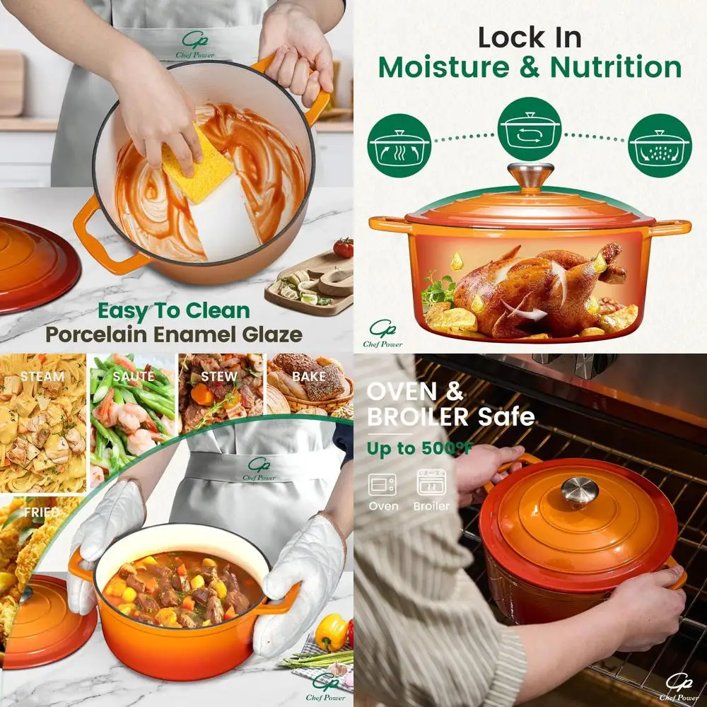 

Dutch Oven Pot with Lid 5QT, Enameled Cast Iron Dutch Oven for Bread Baking, Braising, Stews, Roasting, Oven Safe Dutch Ovens, G