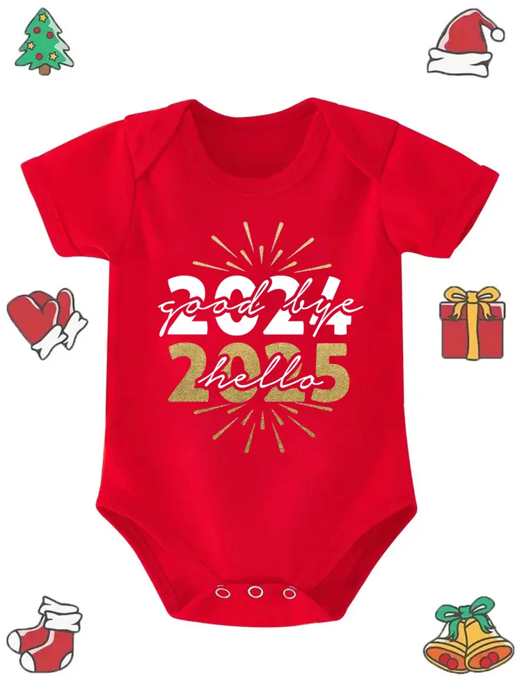 بدلة جسم طفل رضيع سنة جديدة سعيدة ، رومبير للبنات والأولاد ، ملابس حفلة العام الجديد ، هدية طفل رضيع ، جمبسوت بأكمام قصيرة #5
