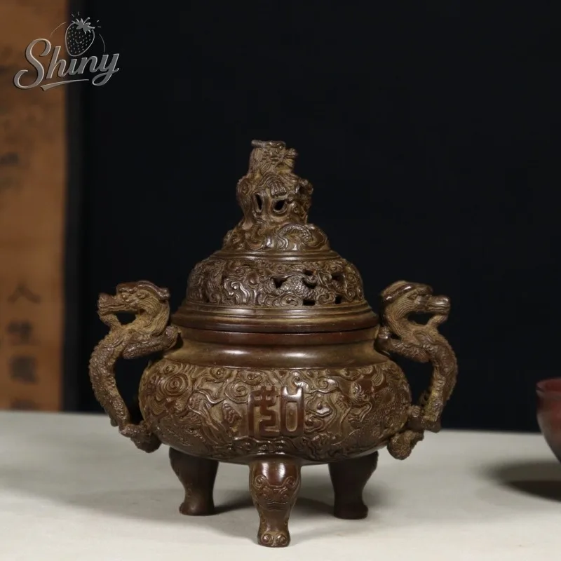 Vintage Dragon-Patterned Three-Legged Incense Burner, Sandalwood Incense Burner, Housewarming Gift Home Decoration