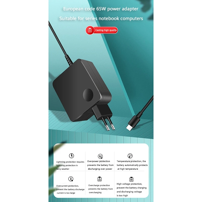 Adattatore di alimentazione 65W 20V/3.25A adattatore di alimentazione quadrato di tipo C da 1.8M per Lenovo R480, E480, E580, X280, X390 T480 T490 (spina ue)