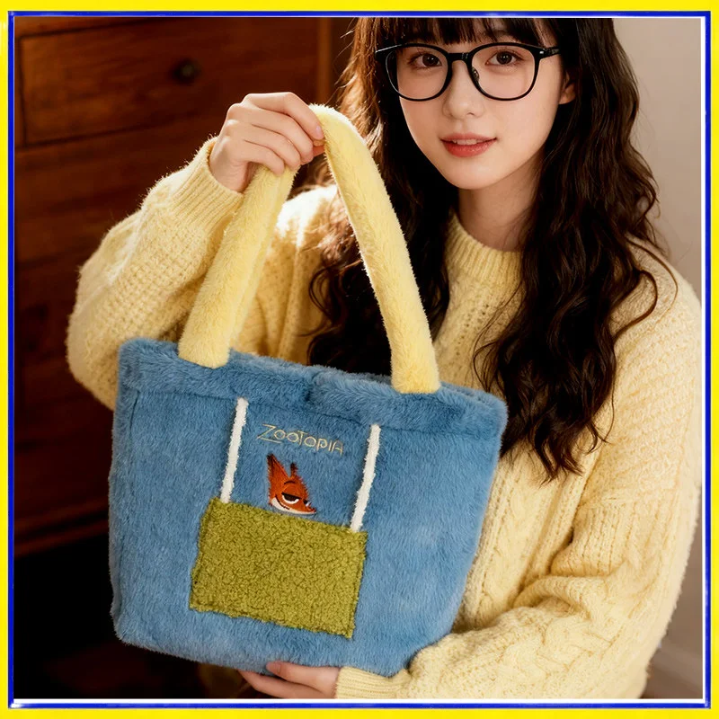 

Плюшевая сумка-тоут Disney Zootopia Nick Wilde, пушистая сумка через плечо, милая мультяшная сумка с верхней ручкой для женщин, для повседневного использования