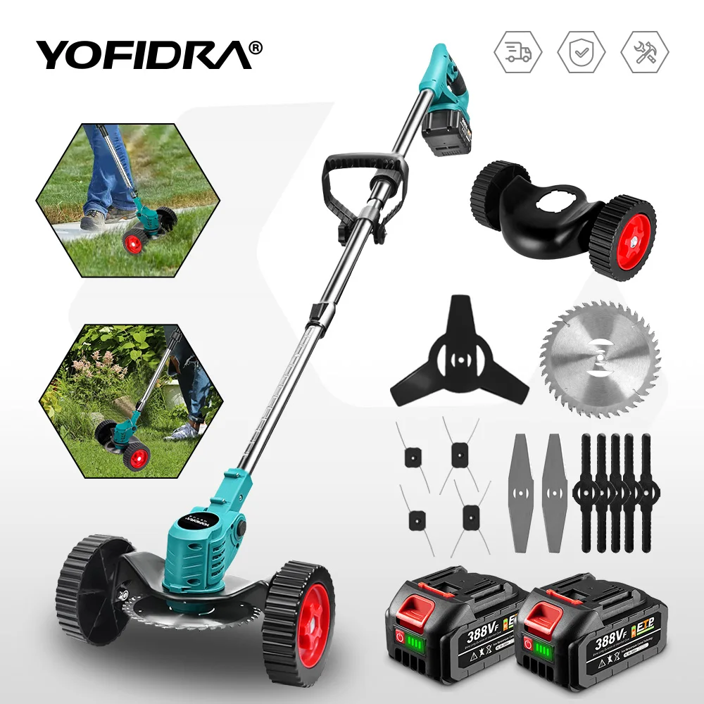 Tondeuse à gazon électrique YOFIDRA 100-135cm 1500W sans fil, pliable, outil de coupe et d'élagage pour jardin, compatible avec batterie Makita.