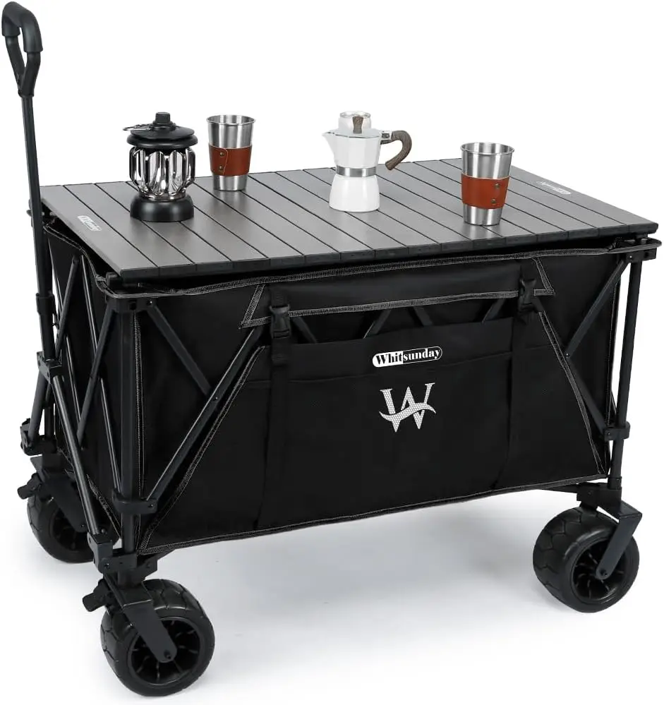 

Heavy Duty Collapsible Wagon, 440Lbs Capacity with Table & All Terrain Wheels for Beach and Camping