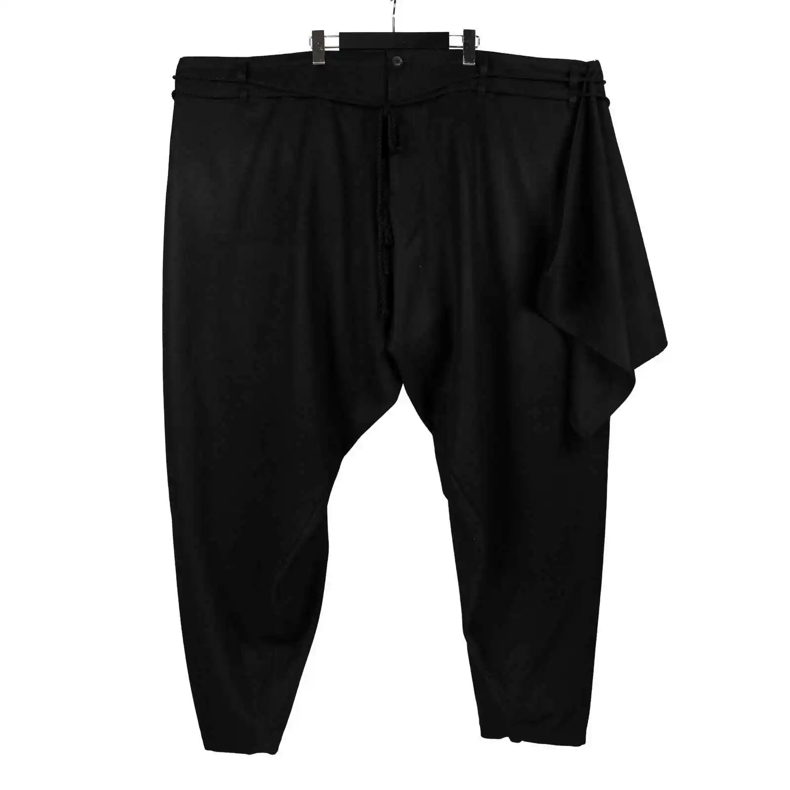 

TOP-YAMAMOTO Японский оригинальный дизайн Темно-нишевые черные шерстяные брюки со шнурком