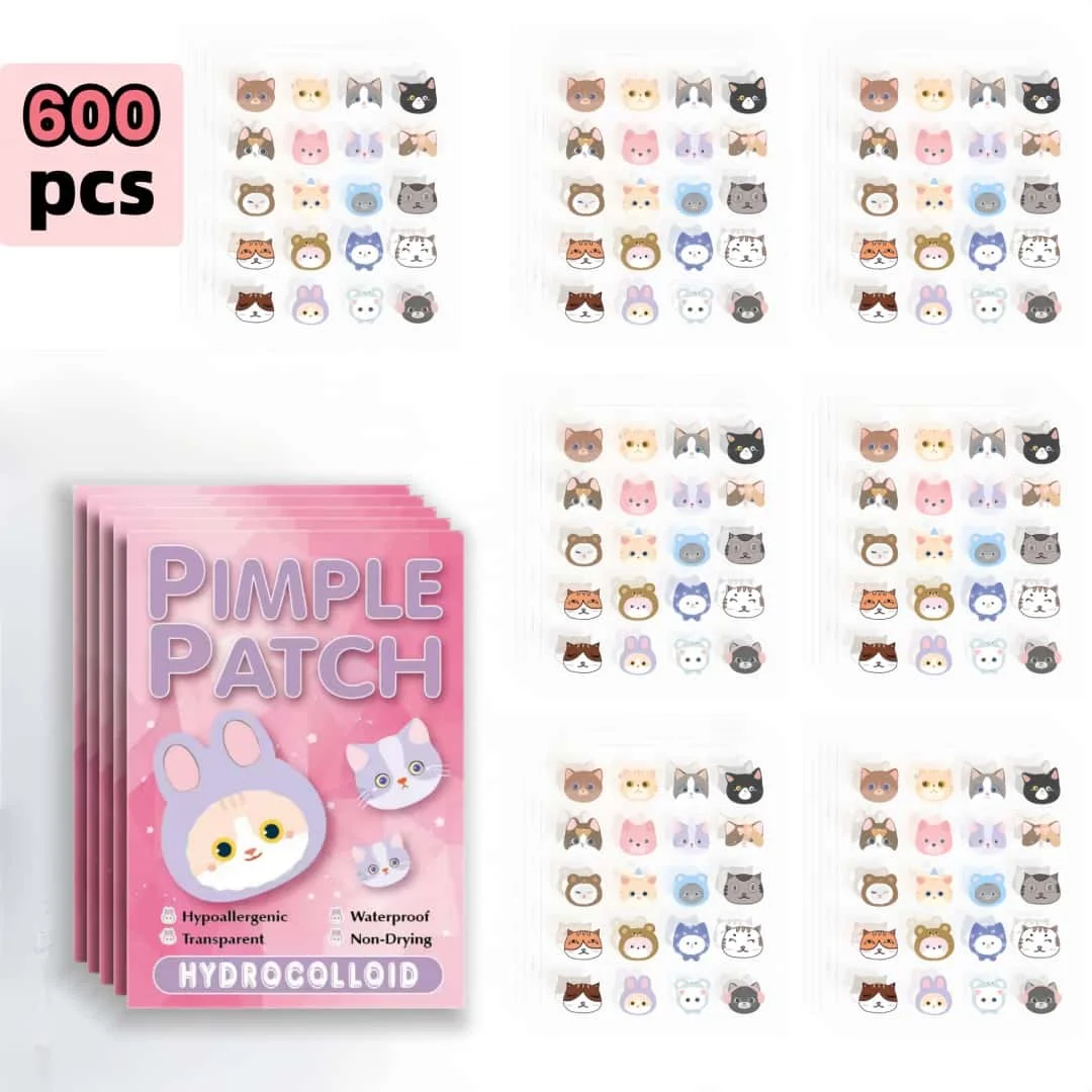 Salicylic Acid Acne Patches - Invisible & Cute Cat-Shaped Stickers to Fight Pimples and Soothe Skin