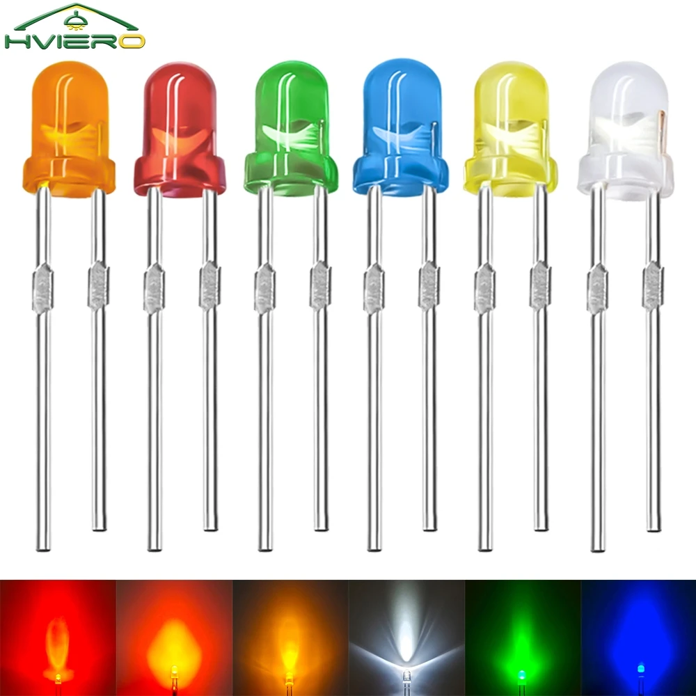 100/200/500/1000X F5 5mm Round Head with Edge and Short Feet LED Ultra Bright White Red Yellow Light Emitting Diode for Diy Kit