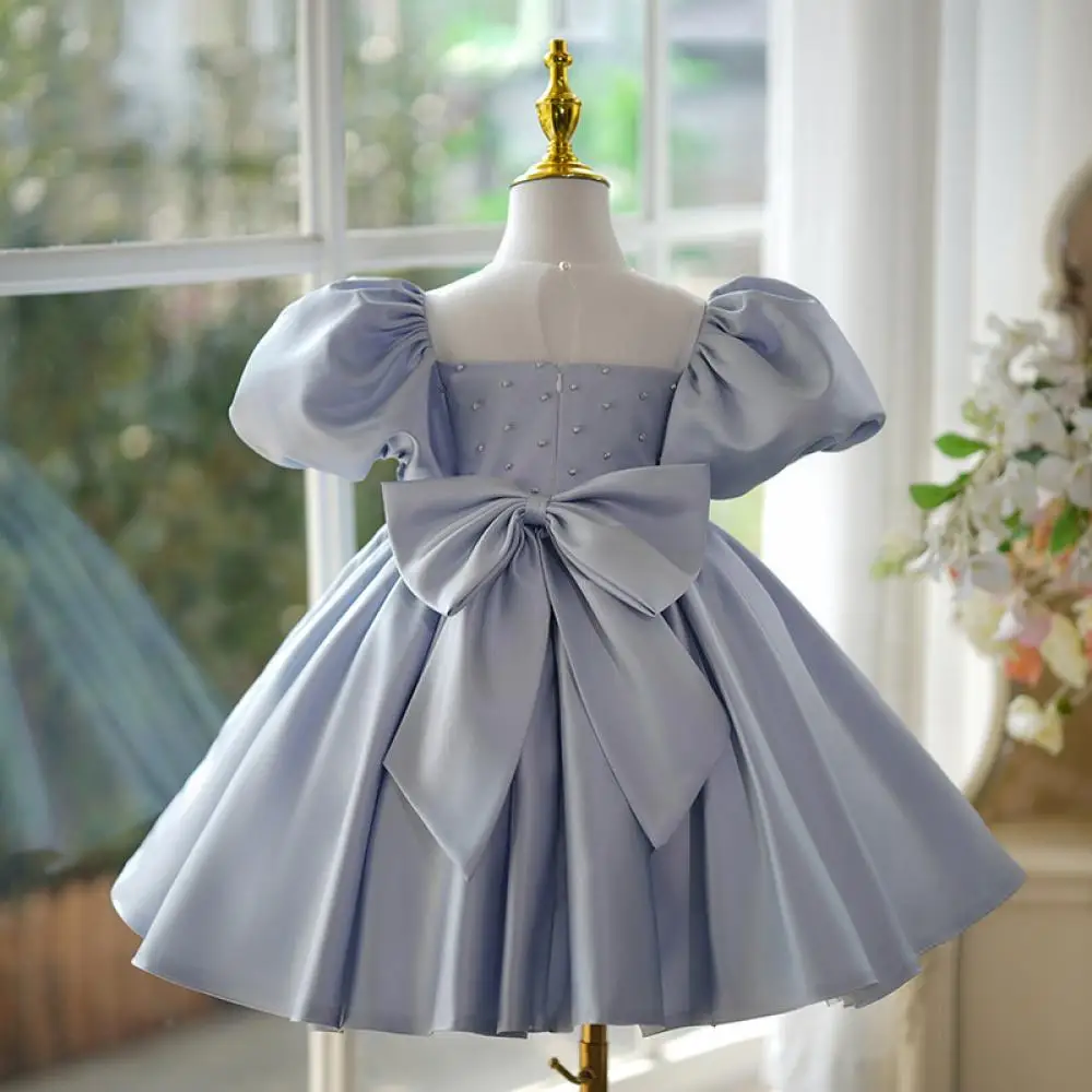 2024 Sweet Style Princess Dress Puff Sleeve Party Dresses for Girls Holiday Children girls Clothing Baby Girls Cute Pearl Gown