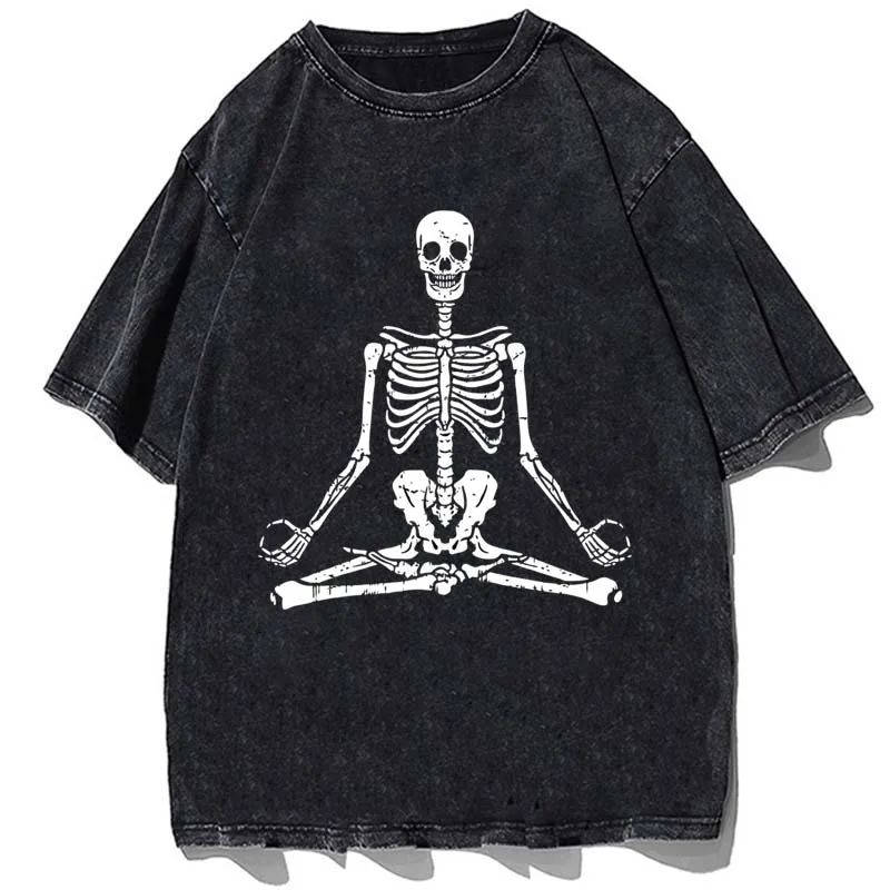 

Skeletons In Meditation And Alone Print T Shirt Male Fashion Cotton Summer T-Shirts Hip Hop Oversize Tshirt Casual Cotton Tops