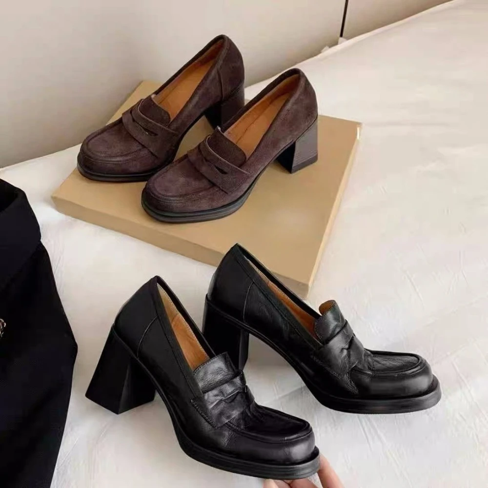 

New Designer College Style Women Pumps Shoes Fashion Shallow Slip on Vintage Female Elegant Thick Heel Commuting Shoes