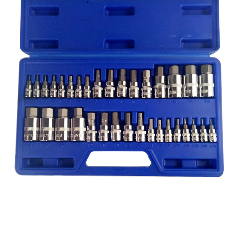 34pcs Master Hex Bit Socket Set Allen Wrench Bit Kit Hex Key for Ratchet Socket Tool SAE and Metric 3/8, 1/4, 1/2 Drive Socket