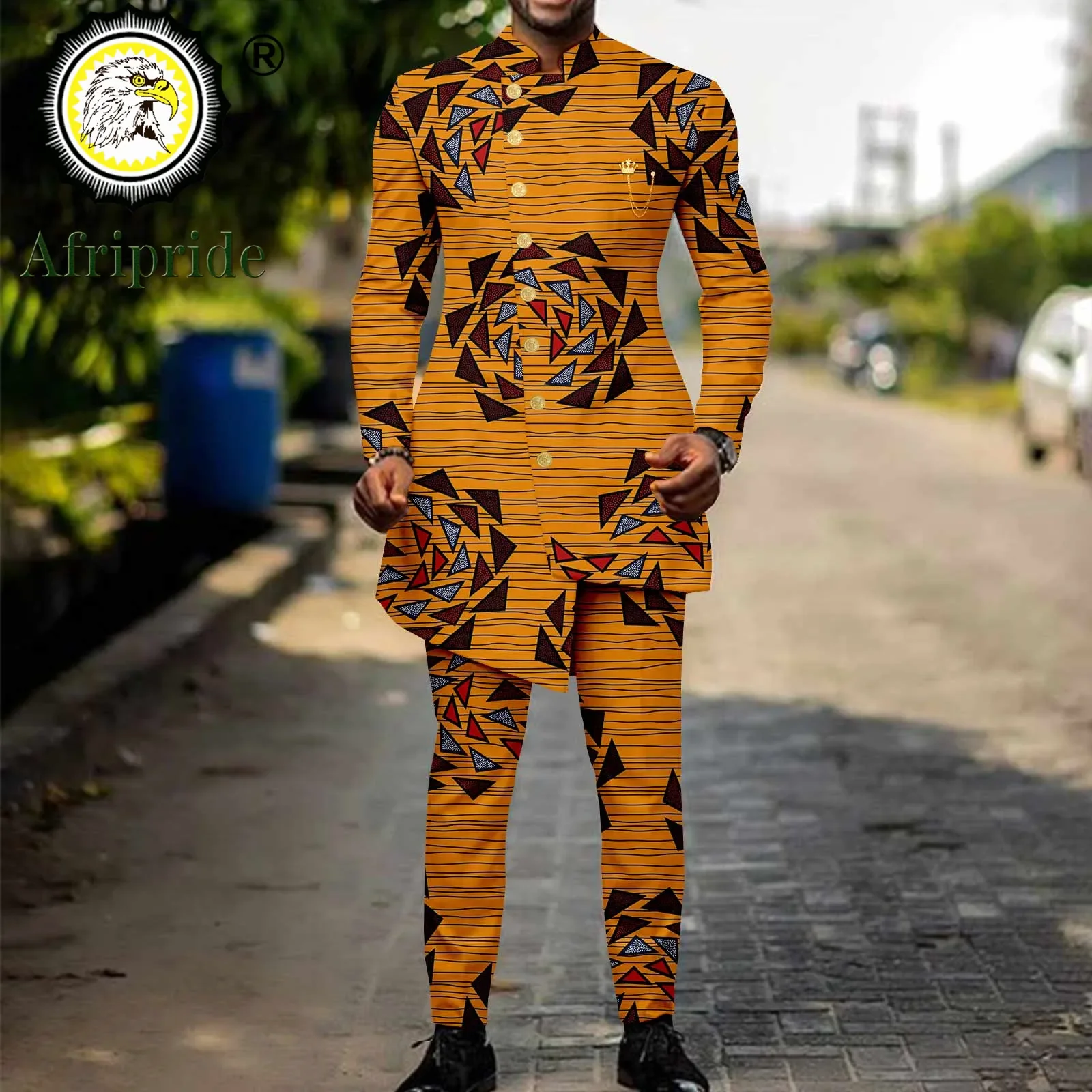 

African Clothing for Men Print Jackets and Trousers 2 Piece Set African Suits Slim Fit Dashiki Outfits Ankara Attire A2216039