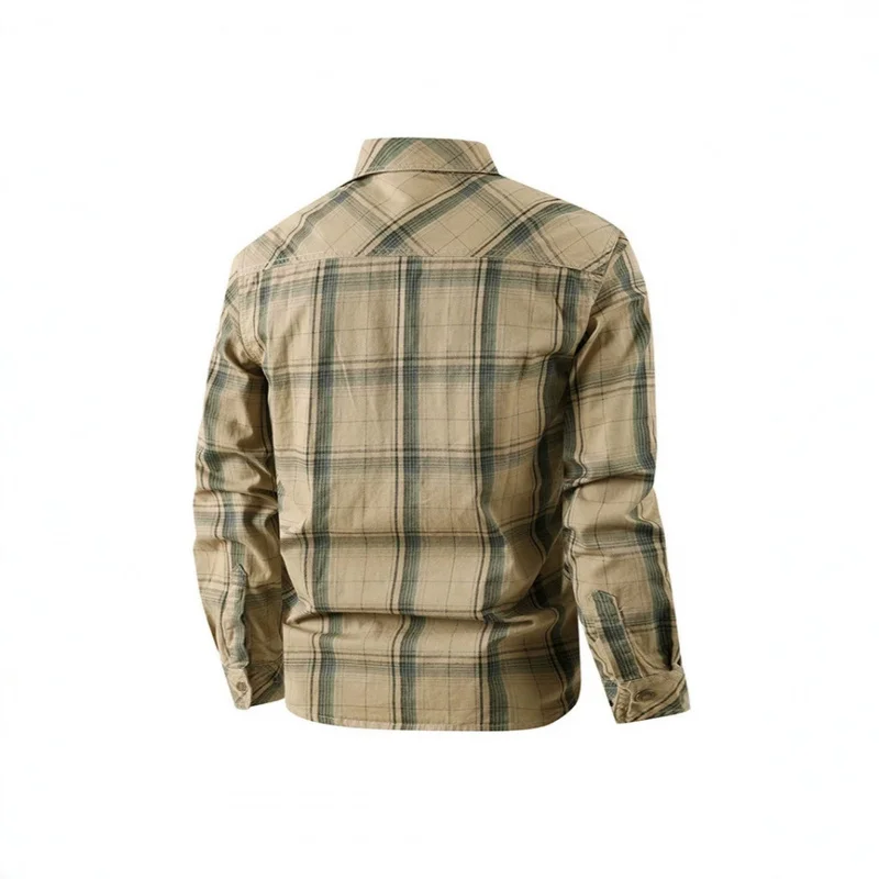 QICHE Male Clothes Plaid Cotton Workwear Shirt 2026, Spring Autumn Business Casual Long Sleeve Blouse for Middle Young Men