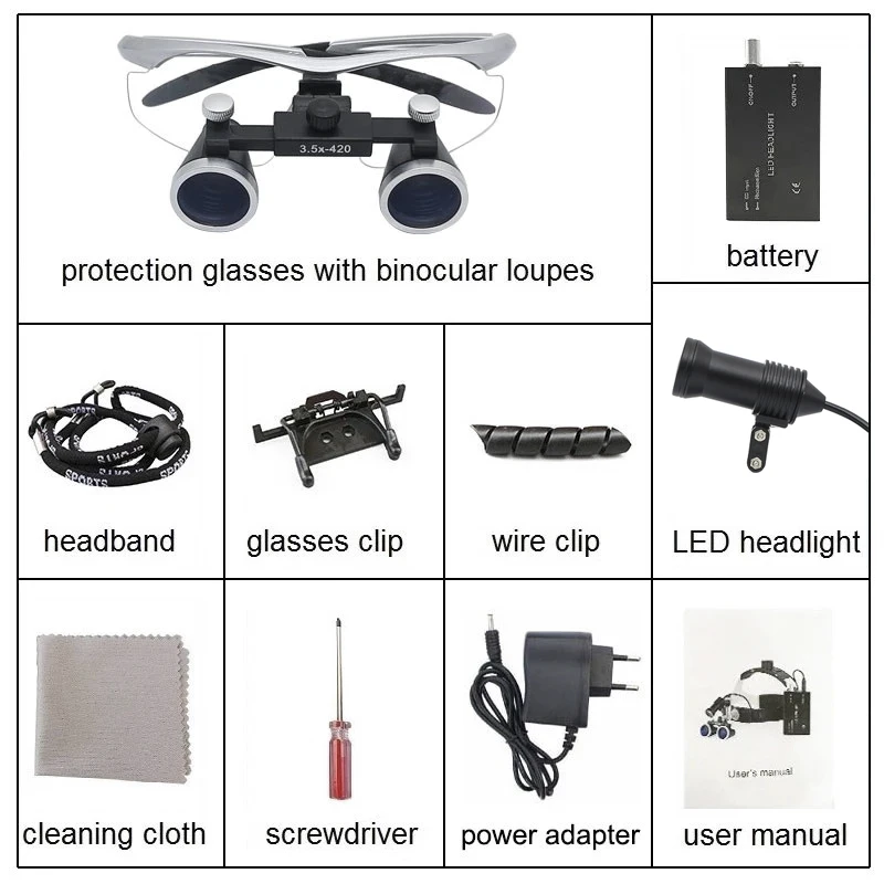 3.5X Dental Loupe Magnifier LED Binocular Magnifier Surgery Surgical Medical Operation Dental Glasses with Spotlight Head Light