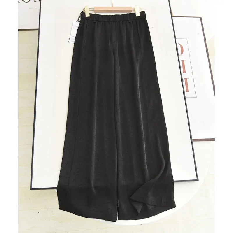 

Xiao Ai's Summer 2025 High Waist Wide Leg Pants Casual Bla Satin Texture Slimming k Patterned Drapey Loose Fit Trousers