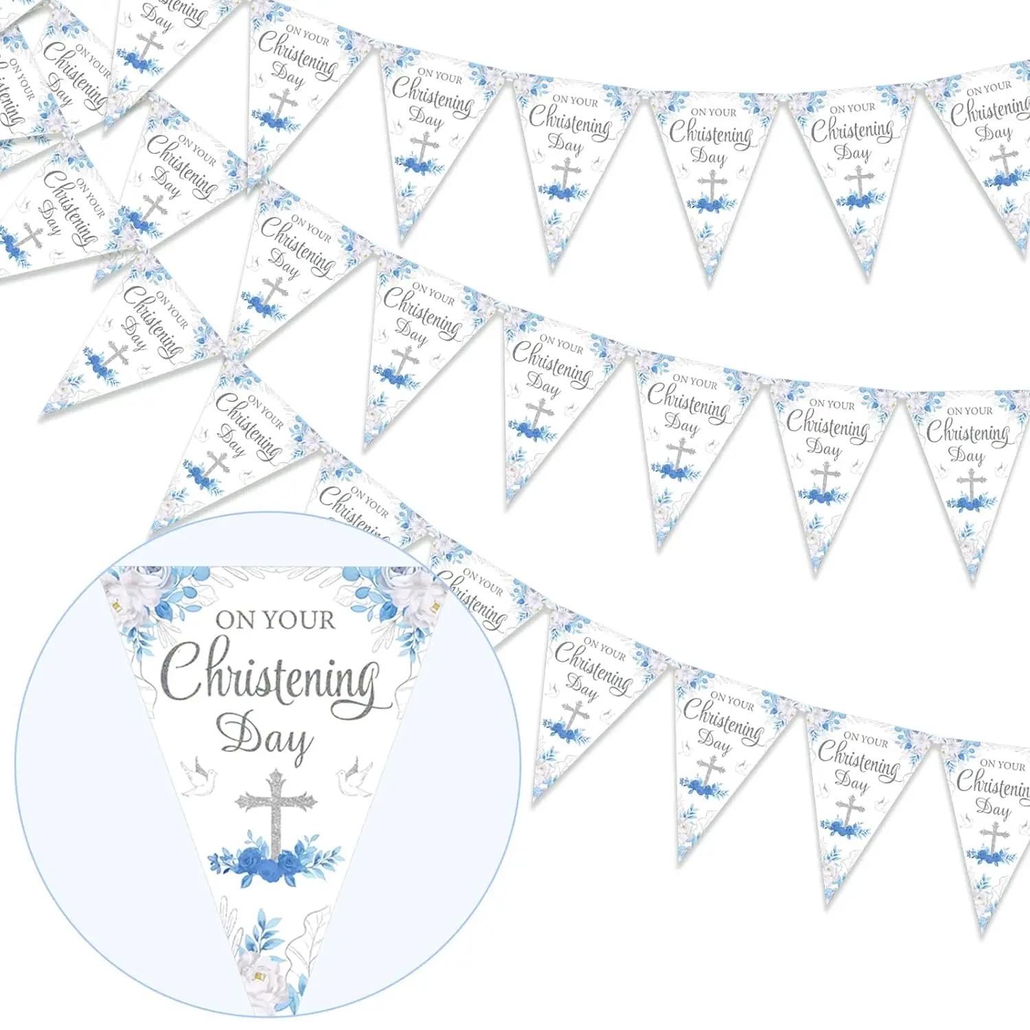 

3Pack Christening Decor Banners 36pcs Baptism Flag Bunting First Holy Communion Decorations for Boys