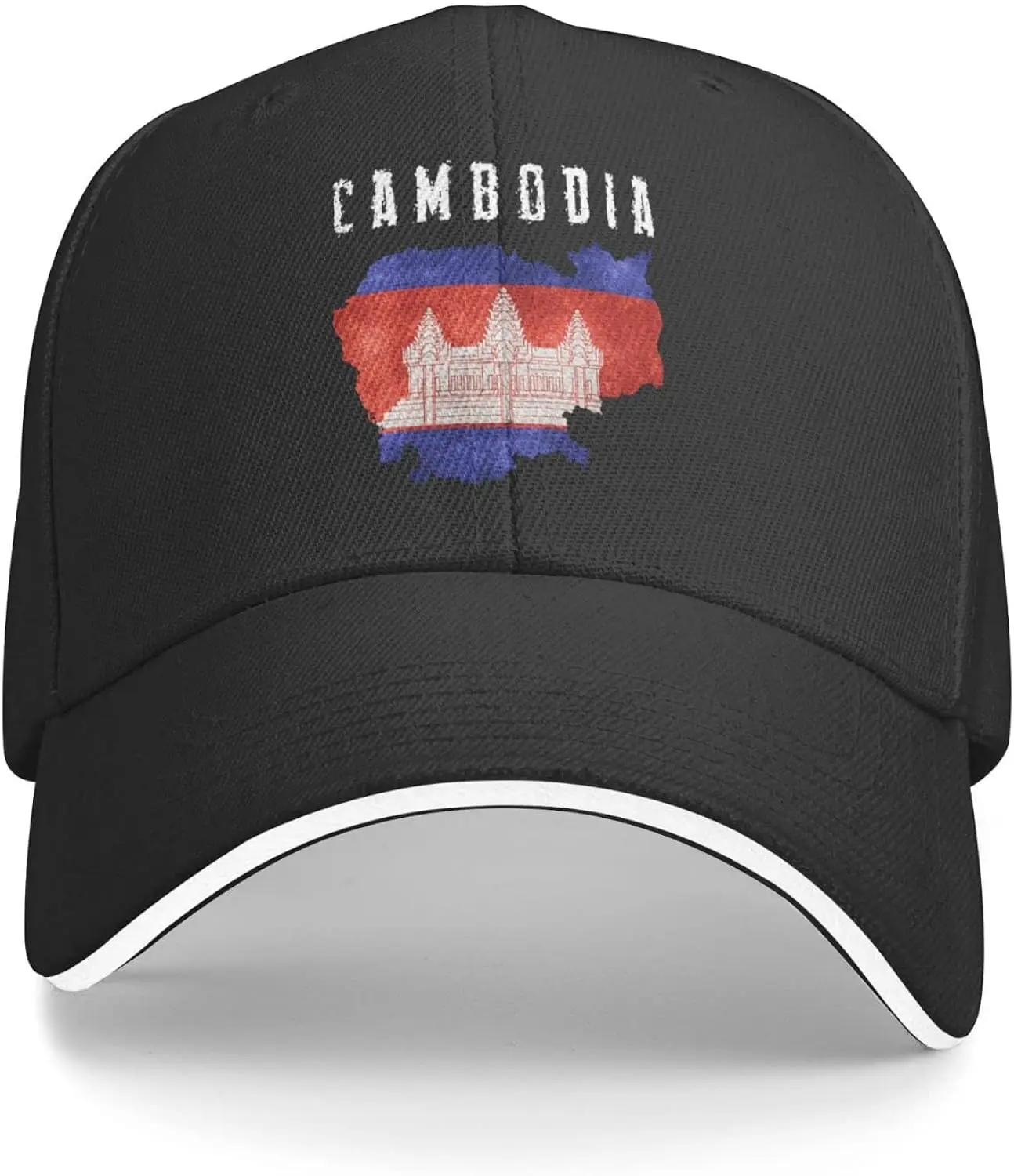 Cambodia Map with Cambodian Flag Hat Adult Adjustable Mountaineering Classic Washed Casquette Cap Hat for Outdoor Black