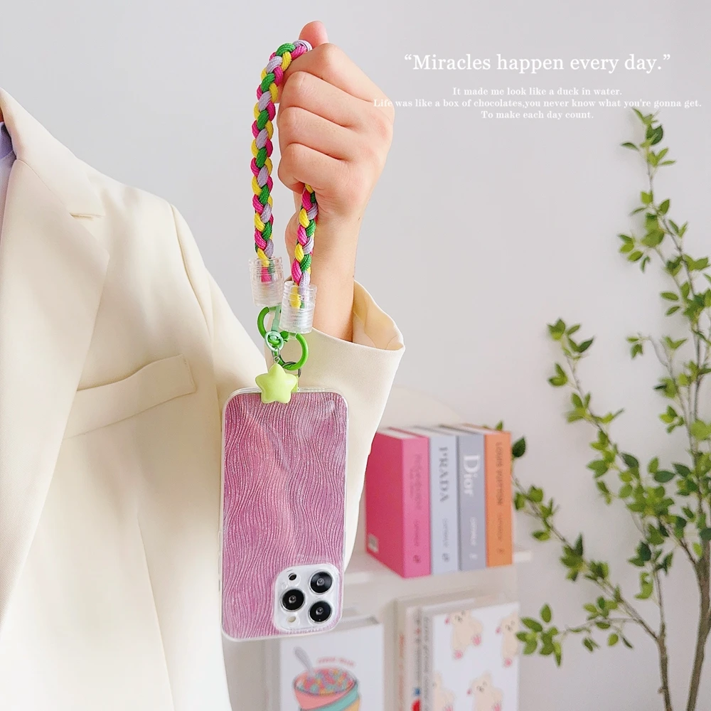 Universal Braided Mobile Phone Lanyard Strap Cartoon Star Hanging Chain Ring Cord with Patch Wrist Strap Cell Phone Detachable