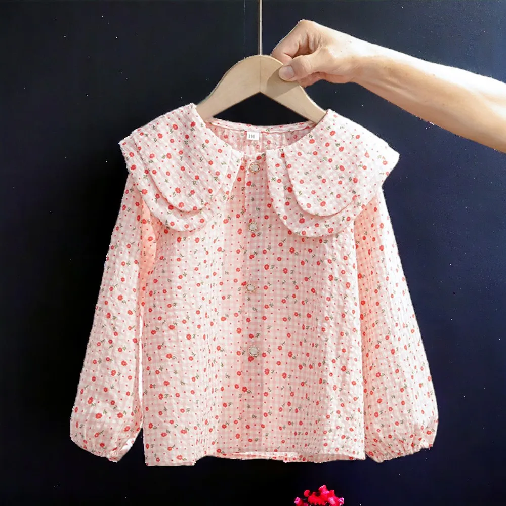 Kids Pink Flower Shirts Outfits Blouses for Girls Costumes Long Sleeve Teenagers Children Tops Back to School 5 7 9 10 12 Years