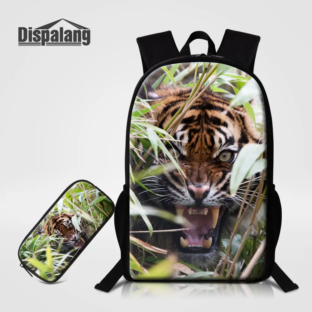 16 Inch Children's Backpack To School Pencil Case Tiger Animal Print Schoolbag For Boys Fashion Sublimation Hot Transfer Bookbag