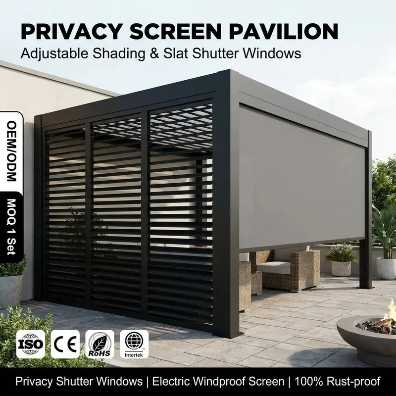 All Weather Aluminum Pergola Privacy Shutter Motorized Windproof Screen Balcony Terrace Gazebo