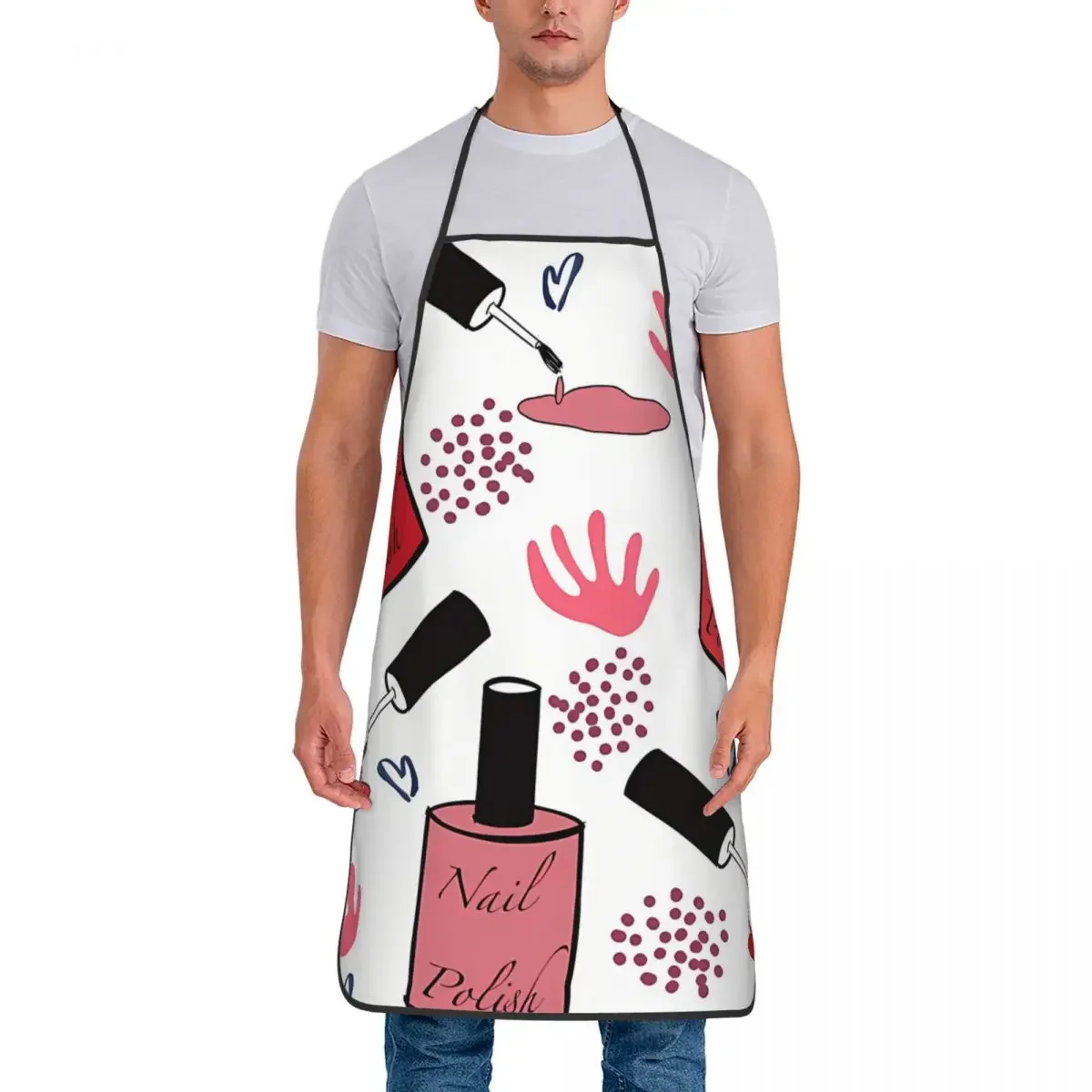 Unisex Fashion Red Bib Apron Women Men Chef Tablier Cuisine for Cooking Kitchen Baking Nail Polish Painting