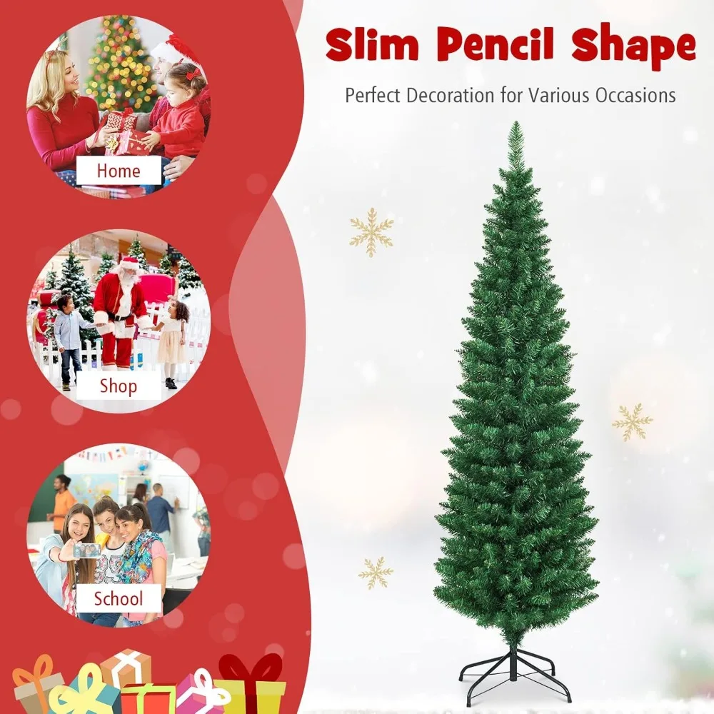 Artificial Pencil Christmas Tree, Premium Hinged Pine Tree with Solid Metal Legs, Perfect for Home (6FT)