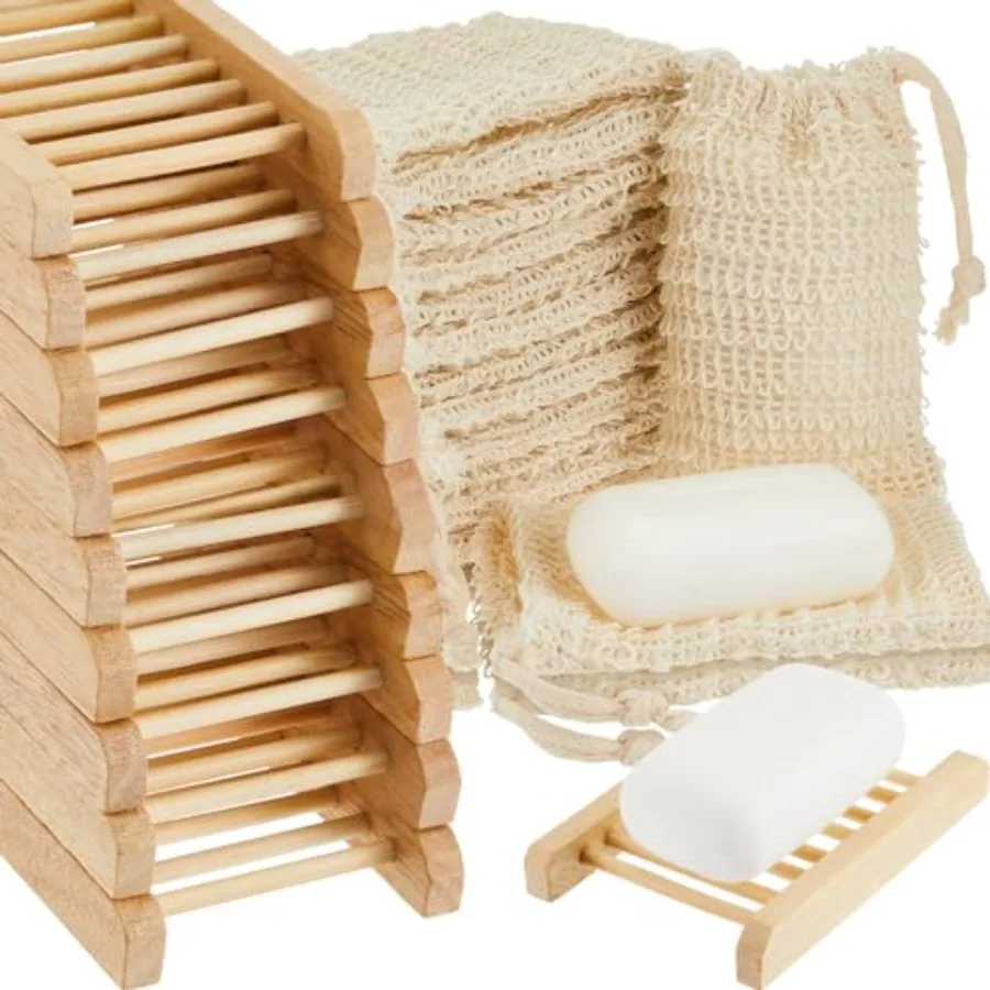 

Набор: мешочки для мыла и бамбуковая подставка для мыла, отшелушивающие мешочки для мытья из сизаля, самодренирующаяся деревянная подставка для мыла