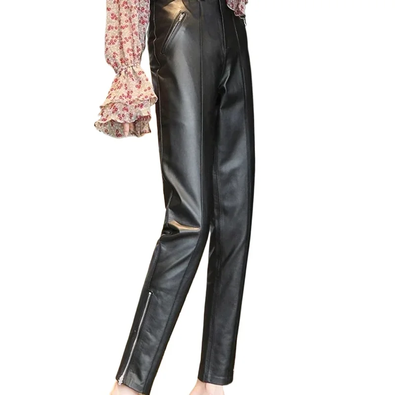 

Tajiyane Trousers Women 100% Cowhide Leather Pants Korean Fashion Pencil Pants clothes 4xl Spring 2021 Pantalon Femme Pph4519