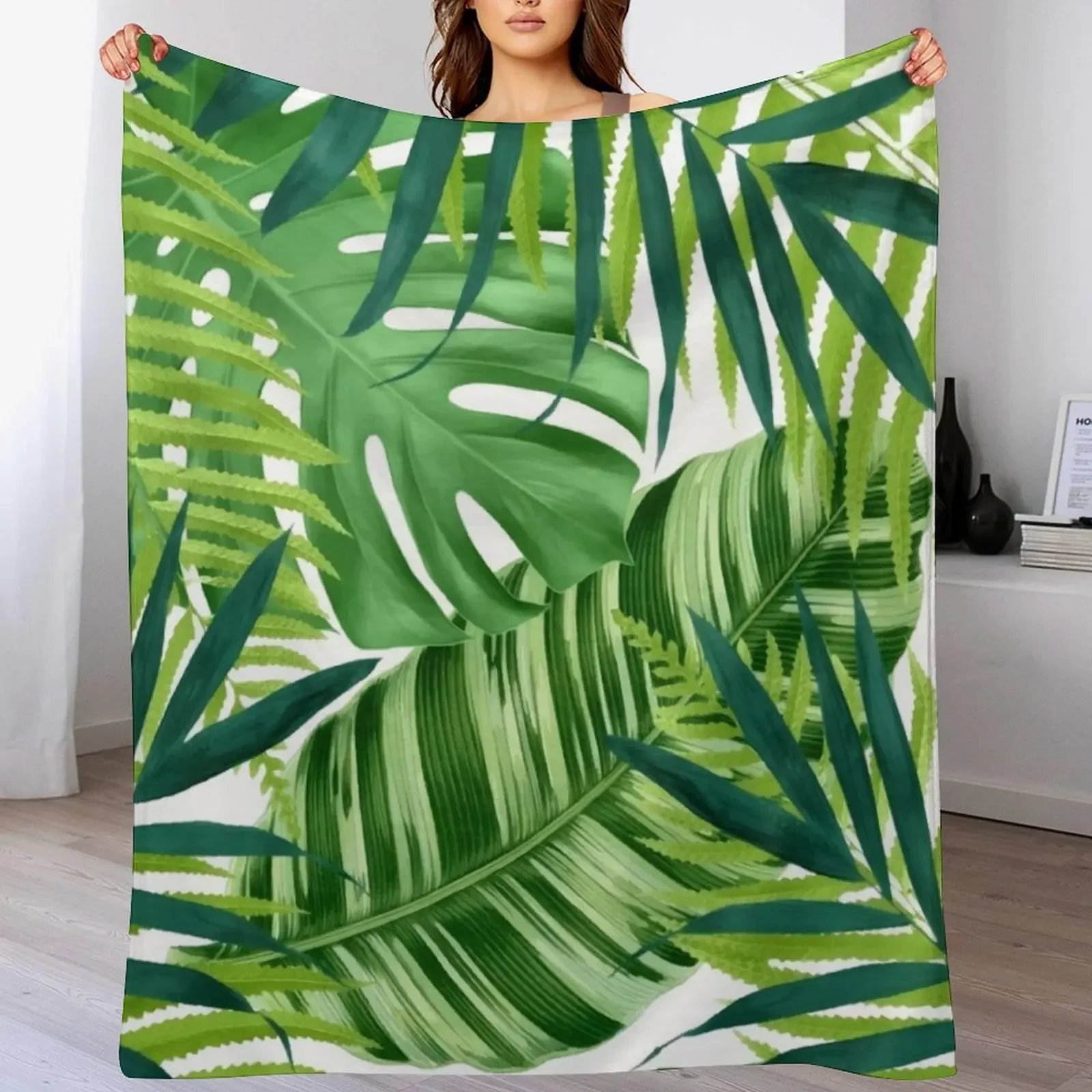 Tropical leaves III Throw Blanket Compact Warm Blanket for Car Road Trip