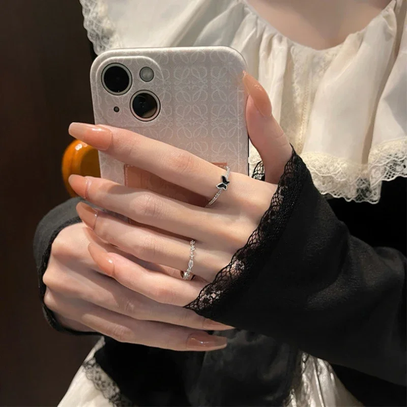 2PCS Shiny Crystal Butterfly Zircon Rings For Women Girls Korean Style Minimalist Wedding Finger Ring Silver Color Ring Jewelry