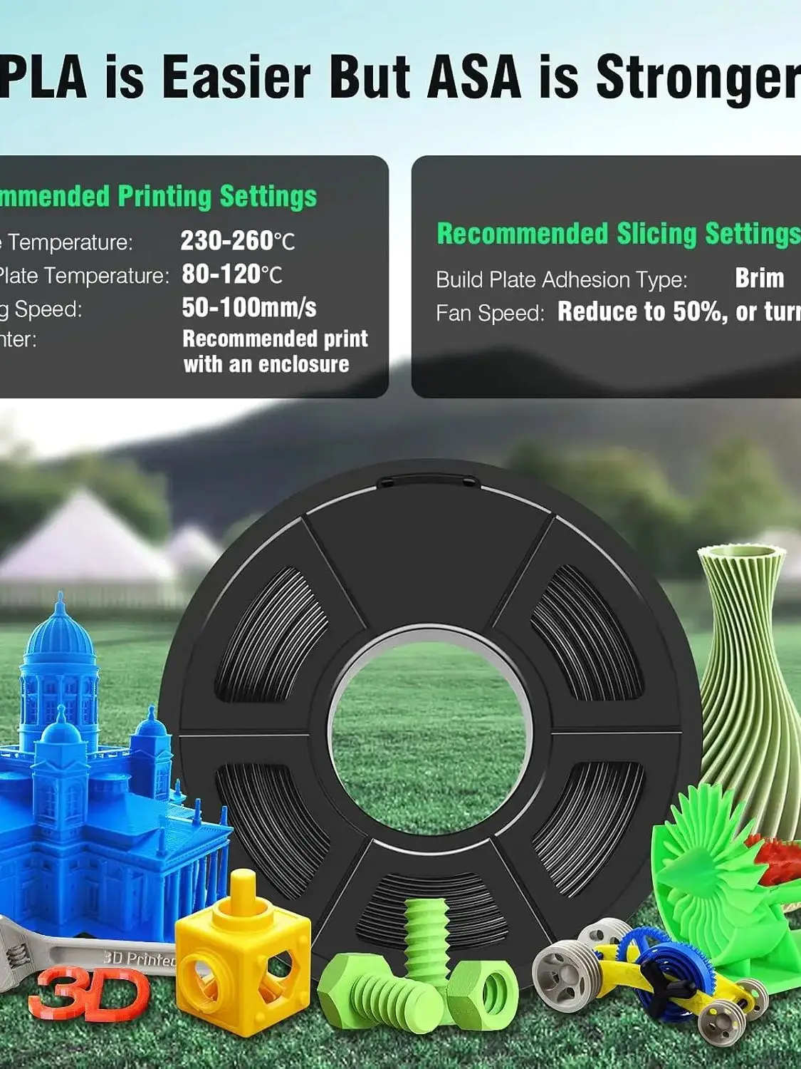 TECBEARS 5KG/5Rolls ASA 3D-printerfilament 1,75 mm UV/regen/hittebestendig, robuust ASA buitenmateriaal voor 3D-printers - afbeelding 2