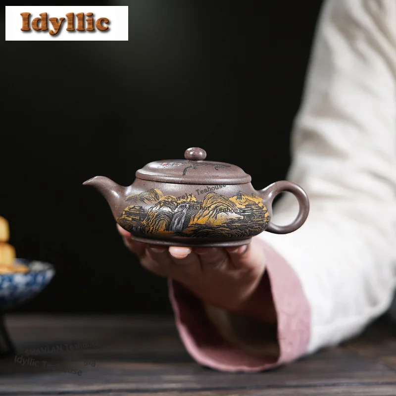 

170ml Aesthetic Yixing Purple Clay Teapots Handmade Ming Lu Pot Raw Ore Section Mud Tea Maker Kettle Zisha Tea Set Ornaments