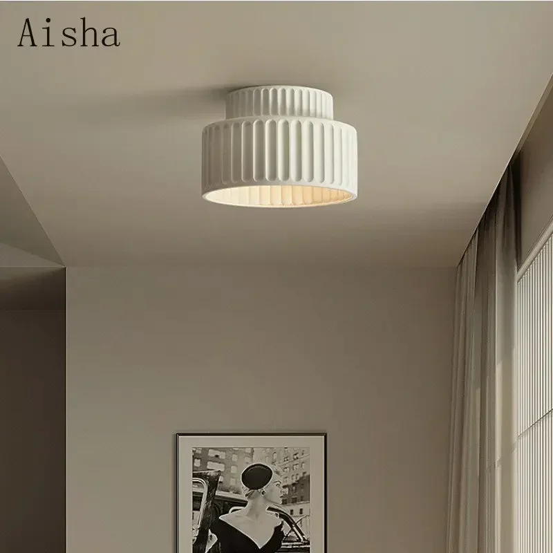 Lámpara de techo para balcón wabi-sabi de estilo japonés, luz de techo para pasillo, dormitorio, guardarropa, iluminación de diseño nórdico crema