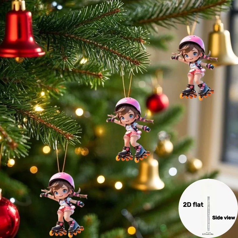 

2D Flat Acrylic Ice Skating Pendant Decor for Car Mirror Backpack Keychain Charm Playful Festival Ornament Hanging Accessories