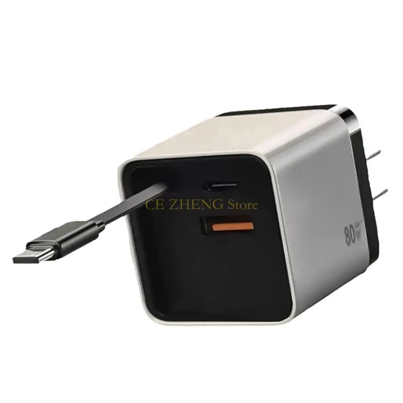 E56B PD80W 빠른 충전기 개폐식 USB C 코드 2 포트 충전 접이식 설계