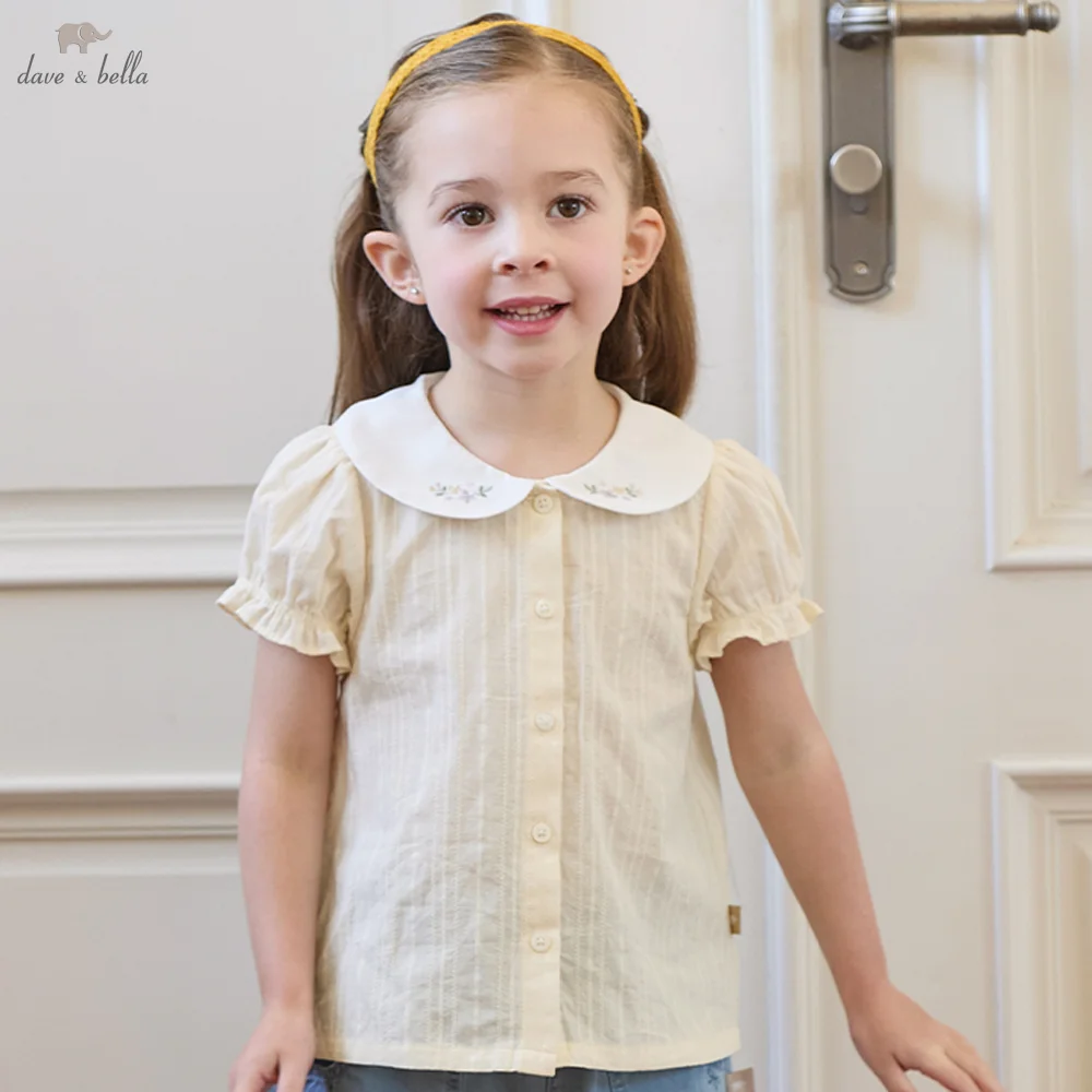 Dave Bella Girls Summer Shirt Children Cool Blouse Kids Clothes Elegant Short Sleeve Casual Fashion Outdoor Tops Sweet DB2261854