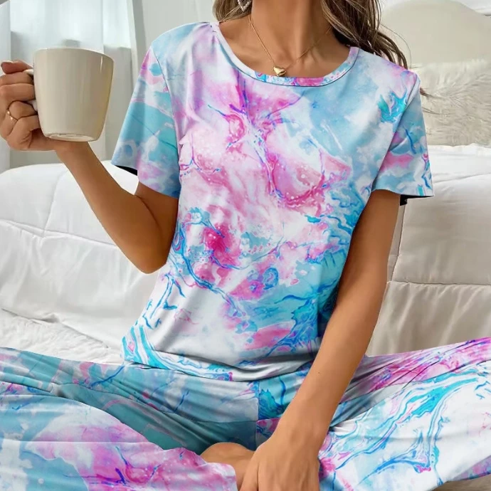 

2024 Summer Fashion New Tie Dyed Printing Casual Home Set 2-Piece Casual Comfortable Shorts Set for Women