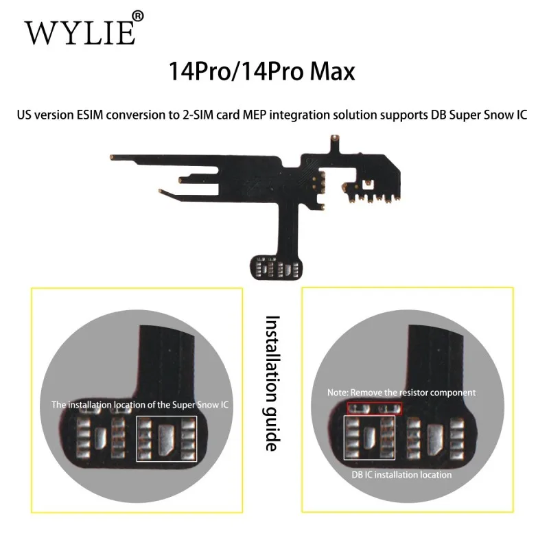 WYLIE US ESlM-to-2-SIM 변환 및 MEP 통합 솔루션 – iPhone 14-17 Pro 모델용 Super Snow DB IC 지원