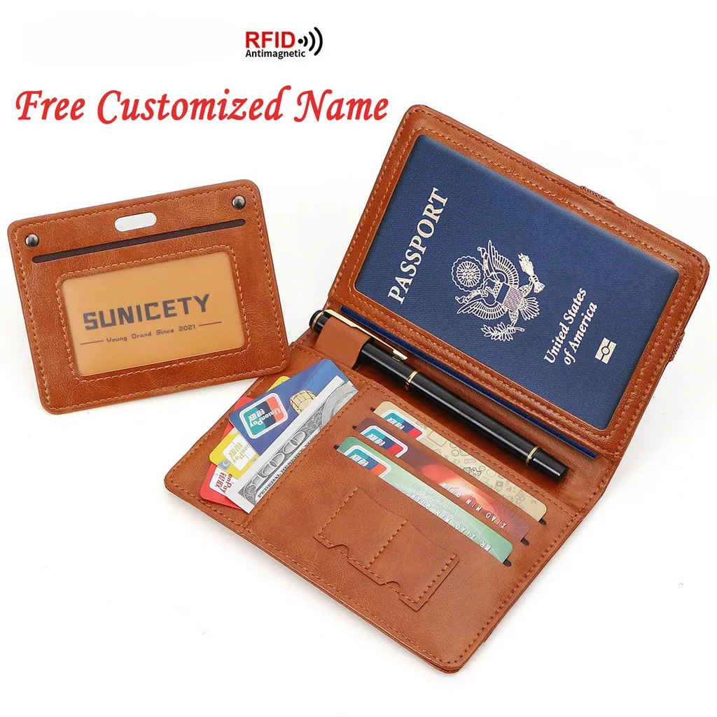 Personalized Custom Name Secure Travel Wallet for Card Documents RFID Blocking Passport Holder Multifunction Passport Cover Case