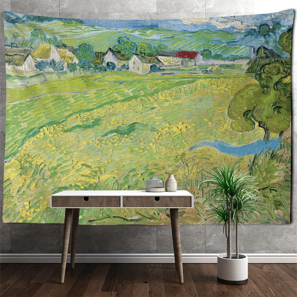 

Wheat Field Oil Painting Landscape Tapestry Wall Hanging Van Gogh Mysterious Bohemian Art Home Decor Background Cloth