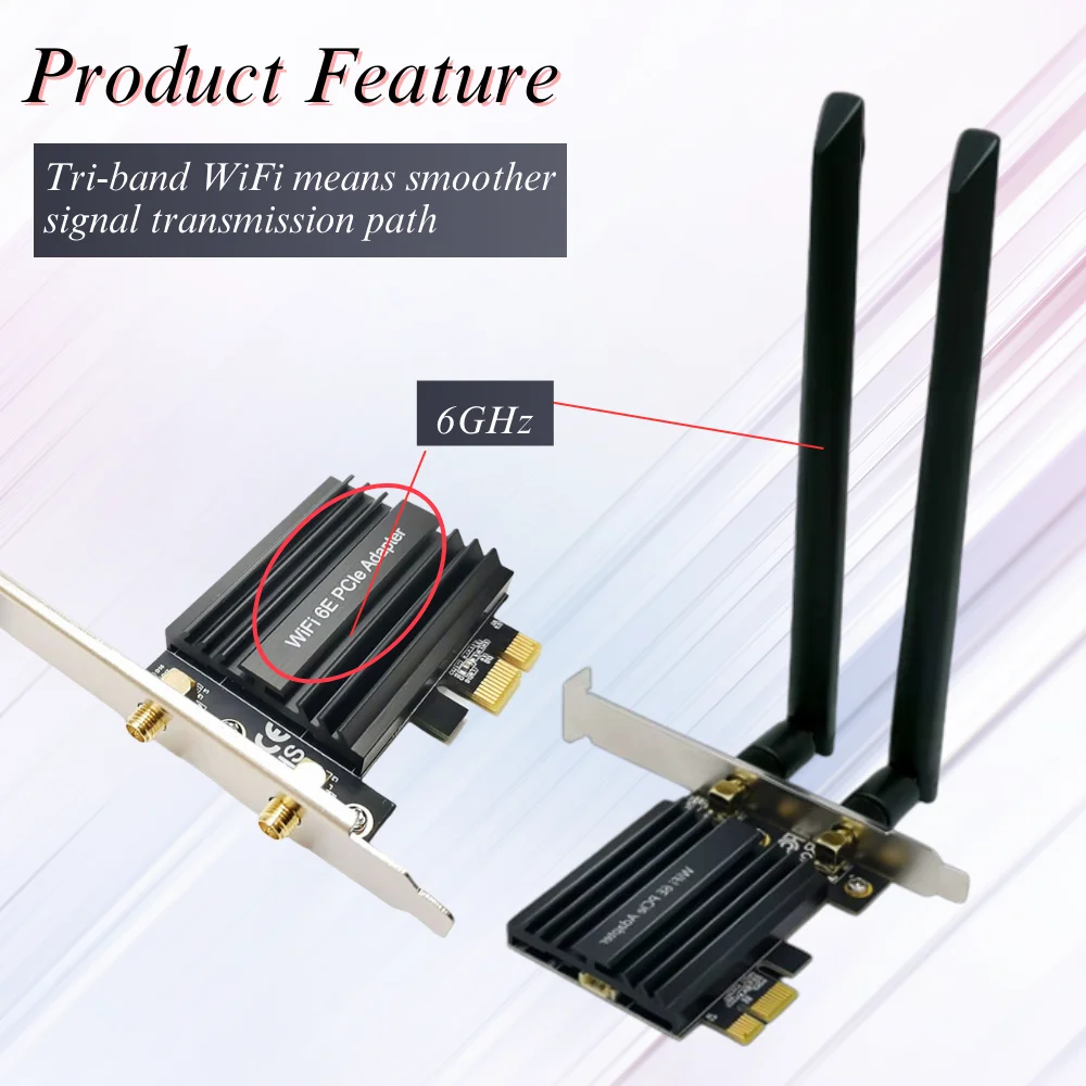 AX5400 Wireless WiFi Adapter 2.4G/5G/6Ghz 5400Mbps Bluetooth 5.2 WiFi6 Tri-Band WiFi 6E PCIe NIC Card Intel AX210 802.11AX