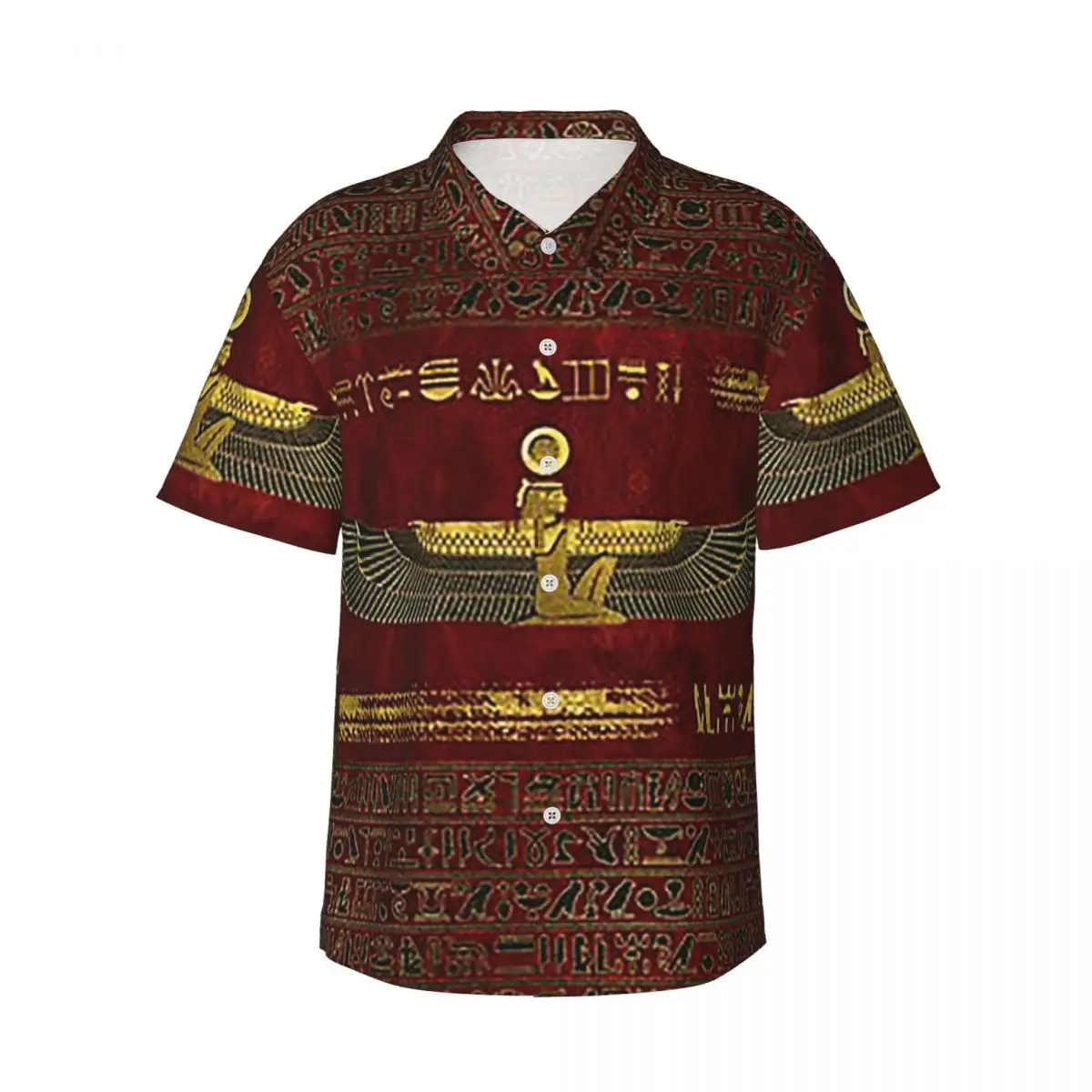 

Золотой египетский бог, украшение на красной коже, мужские рубашки, гавайская рубашка с коротким рукавом, забавные топы на пуговицах для летнего пляжа