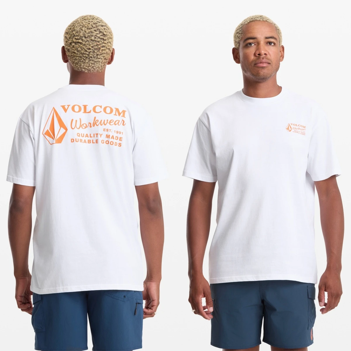 White Workwear Volcom Skateboarding Extreme Sports Brand T-Shirt Cotton Graphic Tee Men Women Summer Streetwear