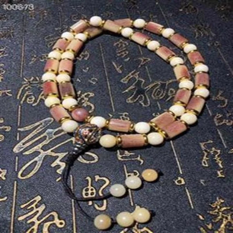 Natural bracelet, genuine camel bone with tadpole pattern and blood streaks, unisex prayer beads, ethnic