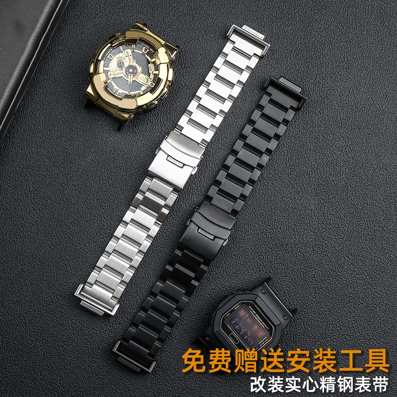 Retrofit Solid Rvs Horloge Band Armband 16mm Voor Casio Serie GBX100 GA100 GA110 DW5600 DW5000 M5610 Mannen Horloge band