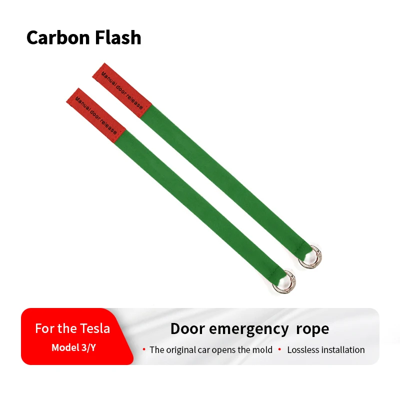 Green Extended Manual Door Release Pull Rope for Tesla Model 3/Y – Carbon Flash Emergency Handle with Puller Button