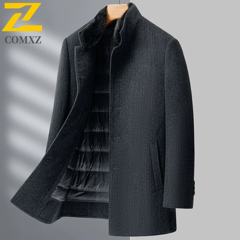 Wool Overcoat 2025 Winter Men Fashion Classic Turndown Collar Warm Coat Premium Business Casual Detachable Down ​TrenchCoat