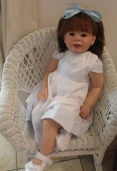 

Индивидуальная ограниченная поставка 28-дюймовая кукла Reborn Baby Katie Marie с укорененными волосами, уже готовая кукла с различным платьем