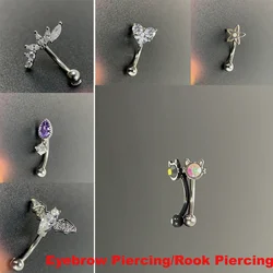 1PC Bat Zirconia Stainless Steel Eyebrow Piercing Cute Cat Heart Rook Piercing Ring Curved Bar Tragus Piercing Body Jewelry